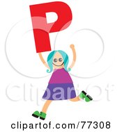 Poster, Art Print Of Alphabet Kid Holding A Letter Girl Holding P