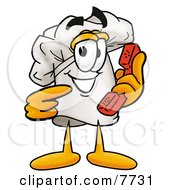 Chefs Hat Mascot Cartoon Character Holding A Telephone