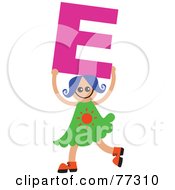 Poster, Art Print Of Alphabet Kid Holding A Letter Girl Holding E
