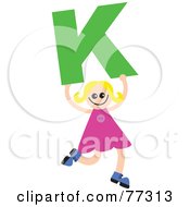 Poster, Art Print Of Alphabet Kid Holding A Letter Girl Holding K