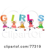 Poster, Art Print Of Diverse Group Of Kids Spelling Girls