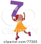 Royalty Free RF Clipart Illustration Of A Number Kid Girl Holding 7