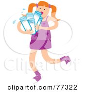 Little Girl Carrying Many Glasses Of Water