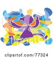 Poster, Art Print Of Purple Girl Silhouette Running Over A Funky Colorful Splatter