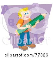 Royalty Free RF Clipart Illustration Of A Male Student Holding A Pencil And Surrounded By Purple Letters And Numbers
