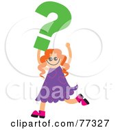 Poster, Art Print Of Happy Girl Carrying A Green Question Mark