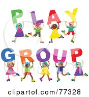 Poster, Art Print Of Group Of Diverse Children Spelling Play Group