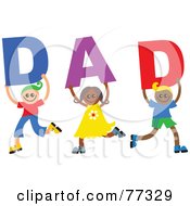 Poster, Art Print Of Three Children Holding Letters Spelling Out Dad
