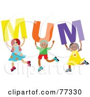 Poster, Art Print Of Group Of Diverse Children Spelling Mum