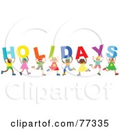Poster, Art Print Of Group Of Diverse Children Spelling Holidays