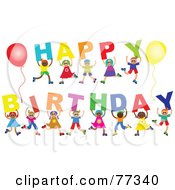 Poster, Art Print Of Diverse Group Of Children Spelling Out Happy Birthday