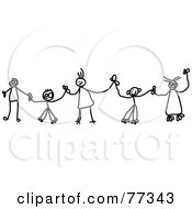 Poster, Art Print Of Black And White Chain Of Stick Children Holding Hands