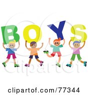 Poster, Art Print Of Group Of Young Kids Holding Up Letters Reading Boys