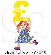 Royalty Free RF Clipart Illustration Of A Happy Redhead Girl Carrying A Yellow Pound Symbol