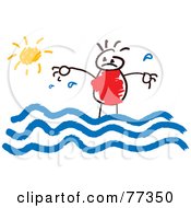 Poster, Art Print Of Stick Boy Standing In Water On A Sunny Day