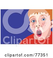 Poster, Art Print Of Yawning Freckled Red Haired Boy Over Blue