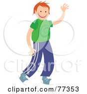 Royalty Free RF Clipart Illustration Of A Smiling Red Haired Caucasian Boy Waving