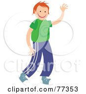 Poster, Art Print Of Smiling Red Haired Caucasian Boy Waving