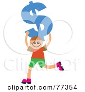 Poster, Art Print Of Happy Smiling Boy Carrying A Blue Dollar Symbol
