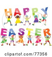 Poster, Art Print Of Diverse Group Of Children Spelling Out Happy Easter