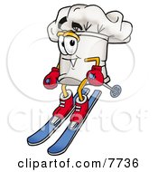 Chefs Hat Mascot Cartoon Character Skiing Downhill