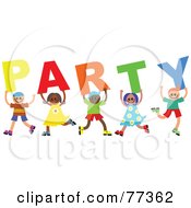 Poster, Art Print Of Group Of Diverse Children Spelling Party