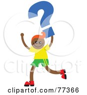 Poster, Art Print Of Happy Hispanic Boy Running With A Blue Question Mark