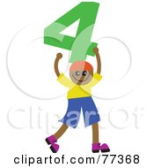 Royalty Free RF Clipart Illustration Of A Number Kid Boy Holding 4