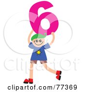 Number Kid Boy Holding 6