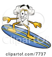 Poster, Art Print Of Chefs Hat Mascot Cartoon Character Surfing On A Blue And Yellow Surfboard
