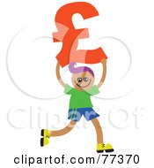 Royalty Free RF Clipart Illustration Of A Boy Carrying A Big Red Pound Symbol