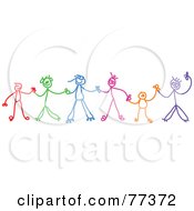 Poster, Art Print Of Colorful Chain Of Stick Children Holding Hands