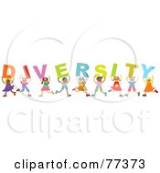 Poster, Art Print Of Group Of Happy Children Holding Letters Spelling Diversity
