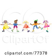 Poster, Art Print Of Group Of Happy Diverse Children Dancing And Holding Hands