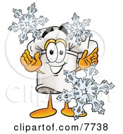Chefs Hat Mascot Cartoon Character With Three Snowflakes In Winter