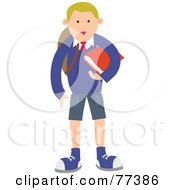 Poster, Art Print Of Blond School Boy Carrying A Red Book