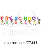 Poster, Art Print Of Diverse Group Of Children Spelling The Word Preschool