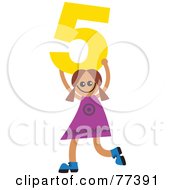 Number Kid Girl Holding 5