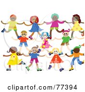 Poster, Art Print Of Lines Of Happy Diverse Boys And Girls Holding Hands