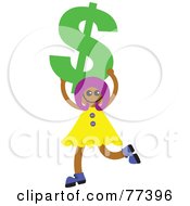 Royalty Free RF Clipart Illustration Of A Happy Smiling Girl Carrying A Green Dollar Symbol