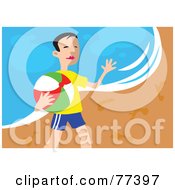 Royalty Free RF Clipart Illustration Of A Friendly Boy Carrying A Ball And Waving At The Beach