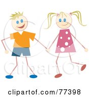 Royalty Free RF Clipart Illustration Of A Blond Stick Brother And Sister Holding Hands by Prawny