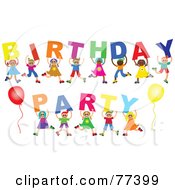 Poster, Art Print Of Group Of Kids Holding Up Letters Reading Birthday Party