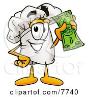 Chefs Hat Mascot Cartoon Character Holding A Dollar Bill