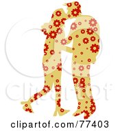 Royalty Free RF Clipart Illustration Of A Silhouetted Patterned Couple Kissing Floral