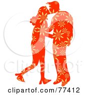 Royalty Free RF Clipart Illustration Of A Silhouetted Patterned Couple Kissing Flowers