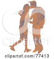 Royalty Free RF Clipart Illustration Of A Silhouetted Patterned Couple Kissing Lines by Prawny