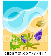 Royalty Free RF Clipart Illustration Of Seaweed And Shells On Sand At The Edge Of Surf by Prawny