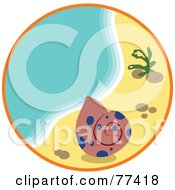 Royalty Free RF Clipart Illustration Of A Shell And Seaweed On Sand At The Waters Edge