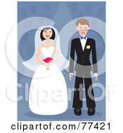 Poster, Art Print Of Young Bride And Groom Standing Over A Blue Background